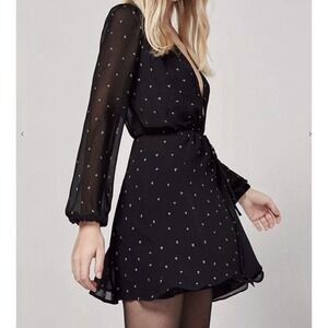 Reformation Large Laughlin Moon Print Wrap Dress Semi Sheer Lined